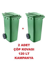  2 ADET Çöp Kovası Kapaklı Tutma Saplı Özel Çöp Konteyneri 120 Lt ( Yeşil ) Büyük Boy 2 Adet